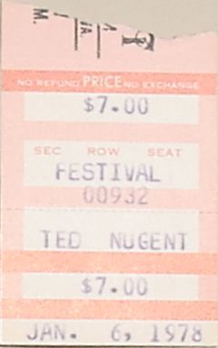 Ted Nugent with Golden Earring show ticket January 06, 1978